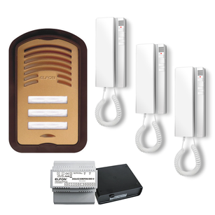 Zestaw domofonowy, analogowy panel bramowy KEN-3 ELFON, trzyrodzinnny, 3 unifony, zasilacz, brązowy