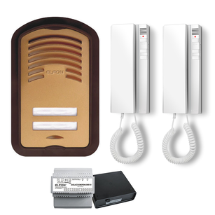 B2 AU1 Zestaw domofonowy analogowy  ELFON, dwurodzinny 2 unifony , zasilacz, brązowy