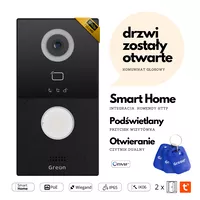GR-OS10-1Bg Wideodomofon Greon PoE natynkowy, obsługa zdalna Tuya Smart, dualny czytnik 125KHz i 13,56MHz, brama i furtka, kamera szerokokątna, obudowa aluminium/ABS, czarny, jednorodzinny - 2