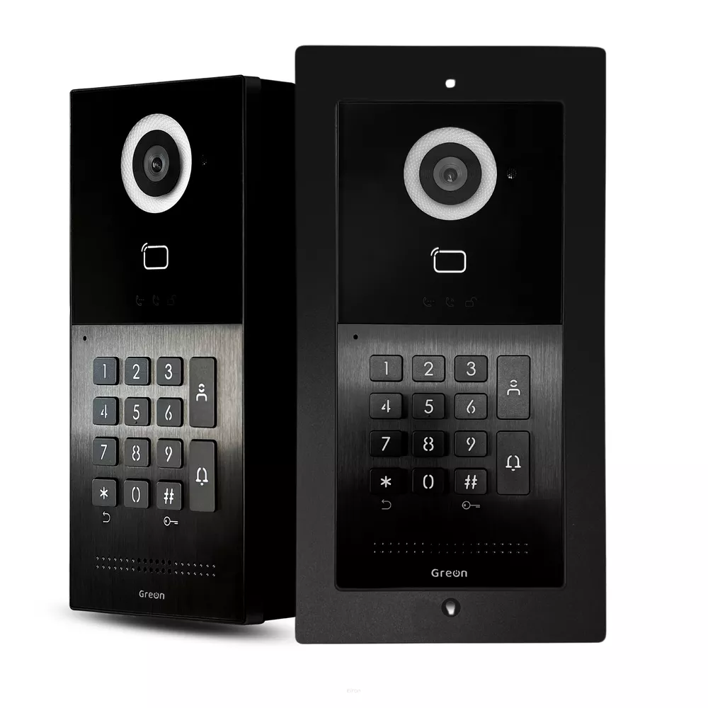 GR-OS10KG-P Greon panel wideodomofonu podtynkowy, z szyfratorem, obsługa zdalna Tuya Smart, 125st kamera, czytnik 125KHz i 13,56MHz, brama i furtka, PoE, czarny obudowa aluminium/ABS
