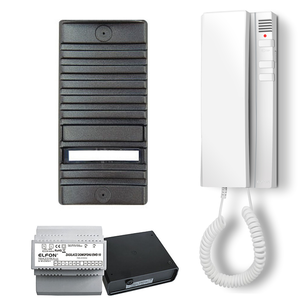 M1 AU1 Zestaw domofonowy, analogowy ELFON jednorodzinny panel bramowy, unifon, zasilacz, jednoprzyciskowy, czarny grafit