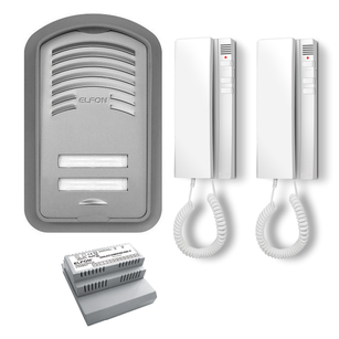 ZI2AU1/3 Zestaw domofonowy analogowy  ELFON, dwurodzinny, 2 unifony, zasilacz, interkom, kolor srebrny