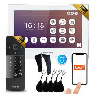 Zestaw wideodomofon 4-żyłowy WiFi jednorodzinny Nexwei 7" FULL HD IPS, obsługa przez telefon, klawiatura szyfrowa, czytnik,furtka, brama