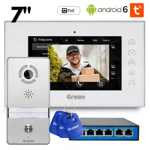 GR-IS1-WA GR-OS8 Switch breloki Wideodomofon PREMIUM IP Greon, Android, natynk, 16 CCTV, zdjęcia, filmy, 3 breloki, switch poe, biały