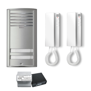 P2 AU1 Zestaw domofonowy ELFON stacja bramowa, unifon, zasilacz, dwurodzinny, srebrny