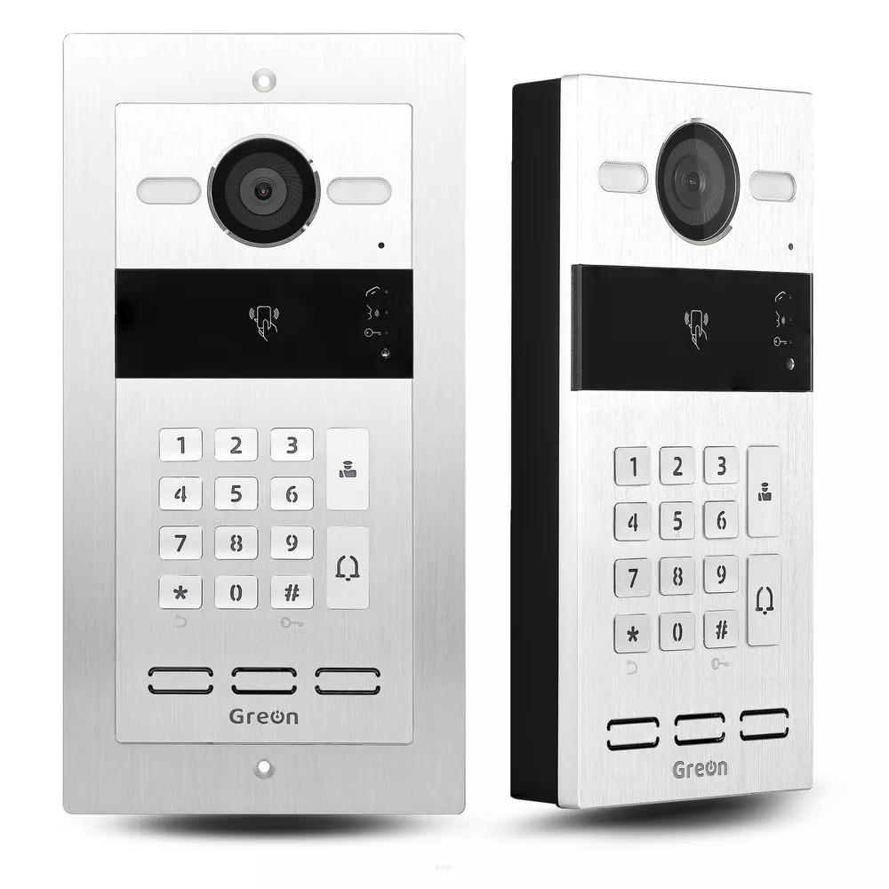 GR-OS10KP Wideodomofon Greon PoE podtynkowy, z szyfratorem, obsługa zdalna Tuya Smart, dualny czytnik 125KHz i 13,56MHz, brama i furtka, kamera szerokokątna, obudowa aluminium