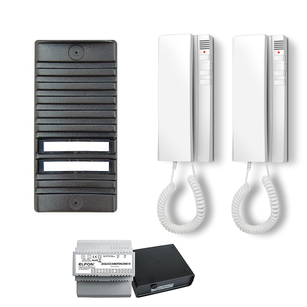 M2 AU1 Zestaw domofonowy ELFON dwurodzinny panel bramowy, unifony, zasilacz, czarny grafit