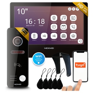 Zestaw wideodomofon 4-żyłowy WiFi jednorodzinny Nexwei 10" FULL HD IPS, obsługa przez telefon, czytnik,furtka, brama