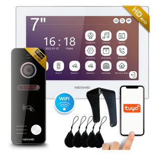 Zestaw wideodomofon 4-żyłowy WiFi jednorodzinny Nexwei 7" FULL HD IPS, obsługa przez telefon, aplikacja TUYA, czytnik, furtka, brama