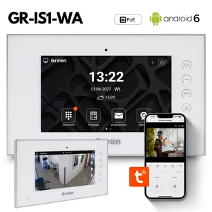 GR-IS1-WA 7" Ekran wideodomofonu IP Greon, Android6, Tuya, 16 CCTV, zdjęcia, filmy, 4 przekaźniki, biały