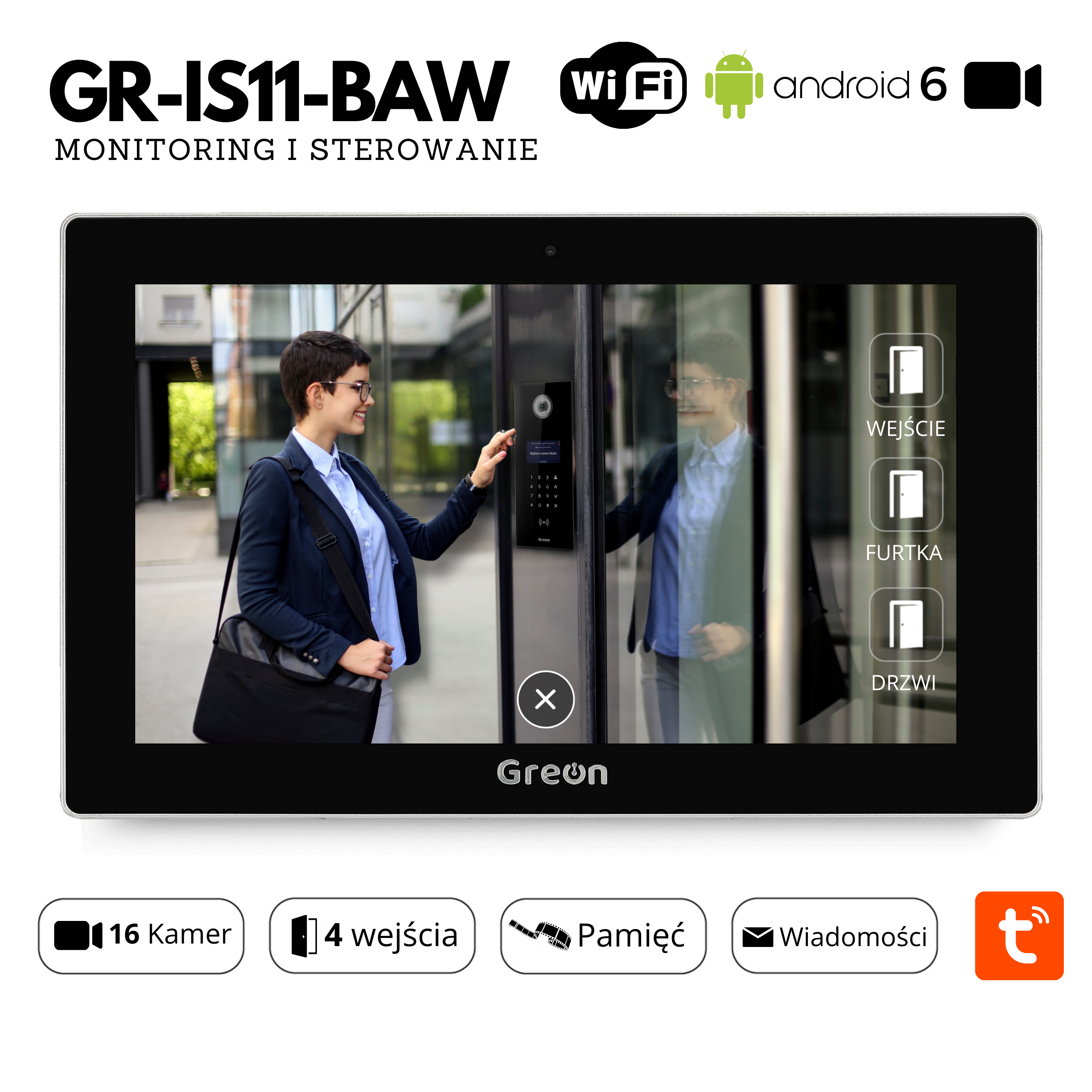 wideodomofon wifi greon gris11baw sterowanie wejsciem brama na podgladzie kamer 