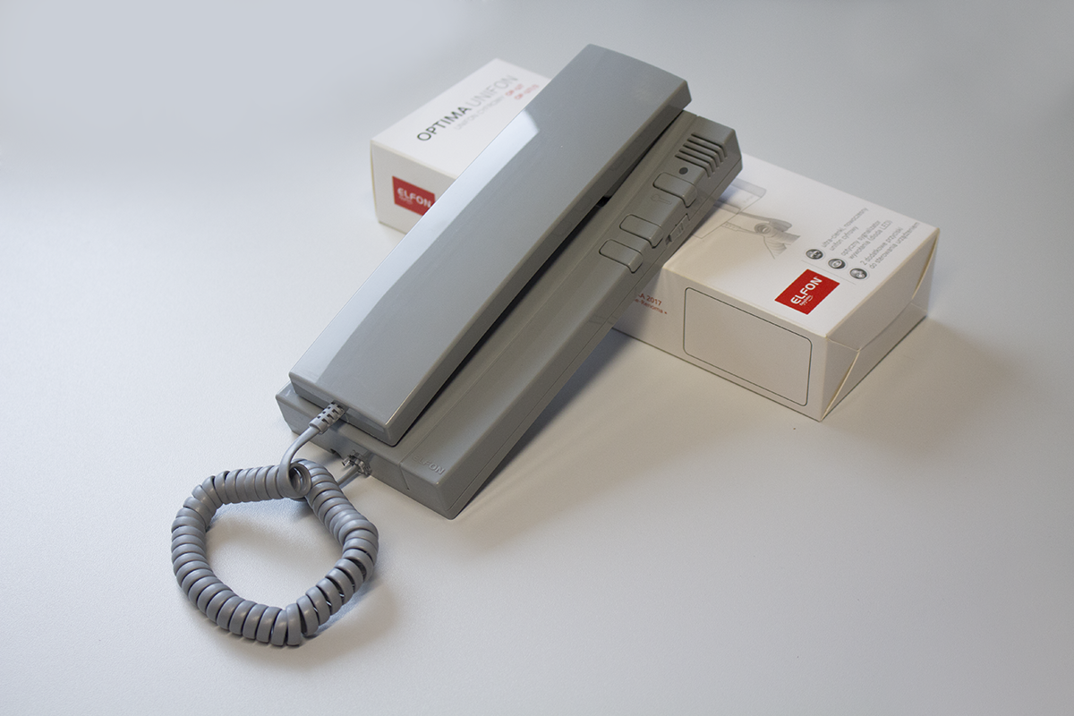 szara słuchawka do domofonu Elfon